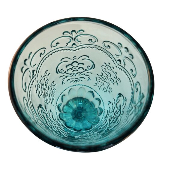 The Pioneer Woman Amelia 2-Piece 14.7 Oz Glass Goblet Set Embossed Design Teal D - Picture 9 of 11